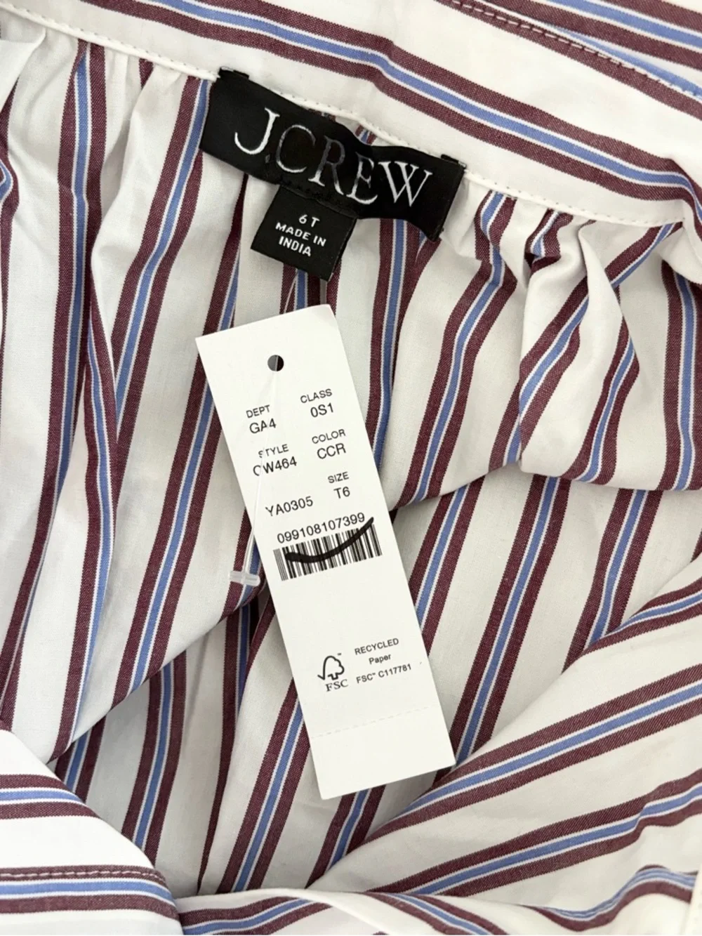 NWT J. Crew Mini Cap-sleeve Shirt-dress Striped Cotton Poplin Crushed Crimson